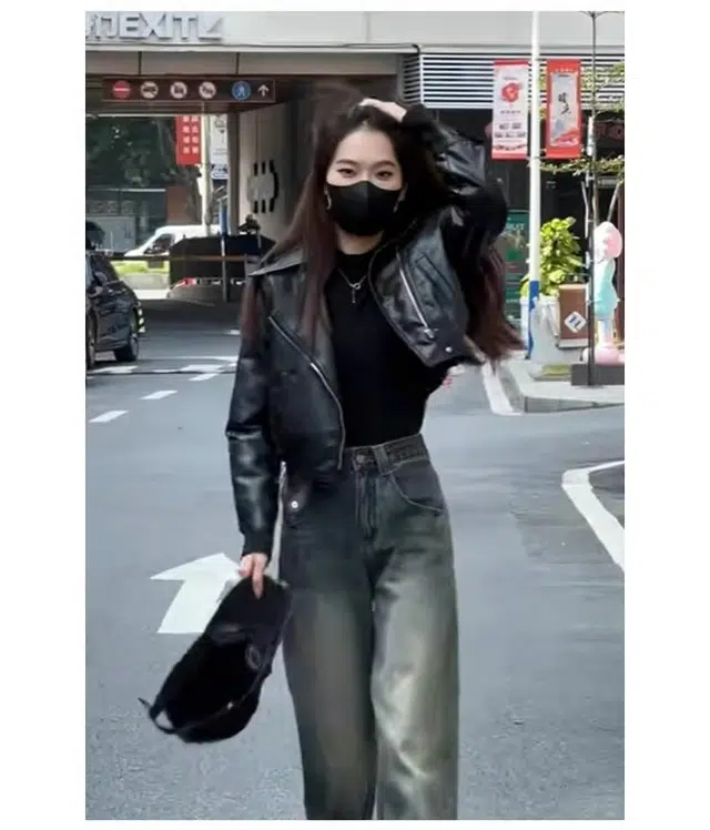 丝絮丝绸 秋季宽松复古港风长袖机车夹克外套皮衣 女款