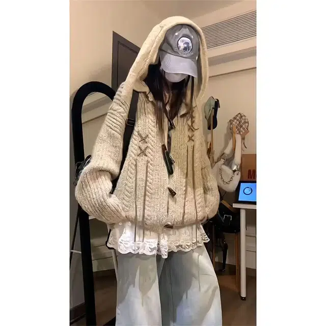 丝絮丝绸 秋冬季慵懒风宽松显瘦设计感外套针织衫 男女同款