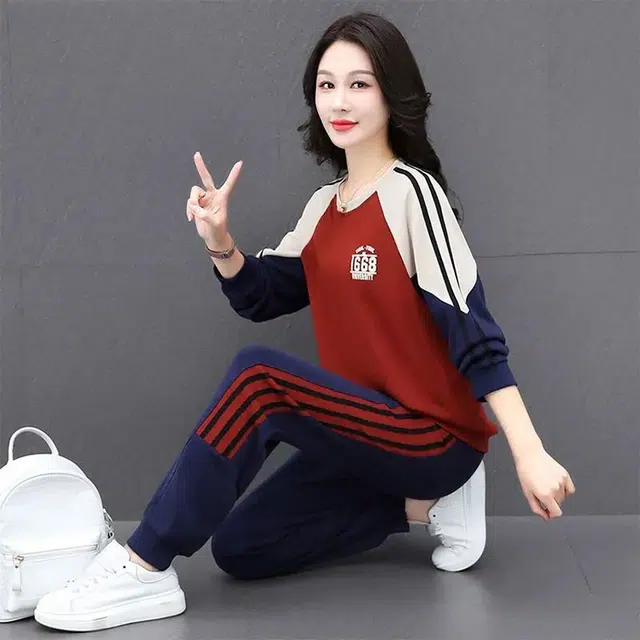 丝絮丝绸 秋季拼接卫衣洋气时尚运动休闲套装 女款