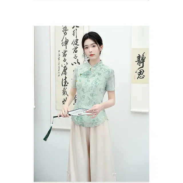 丝絮丝绸 新中式小清新设计上衣阔腿裤裙装套装 女款