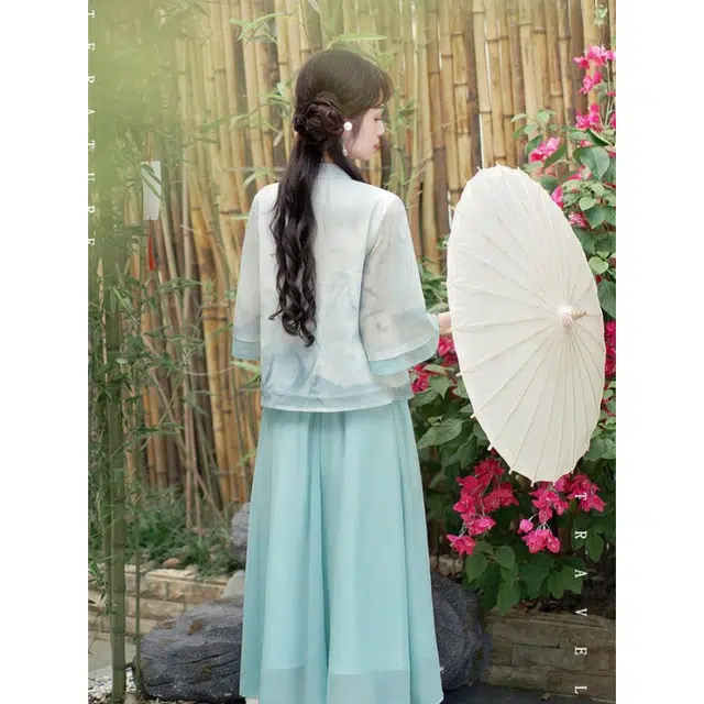 丝絮丝绸 新中式国风系带文艺半身裙两件套裙装套装 女款