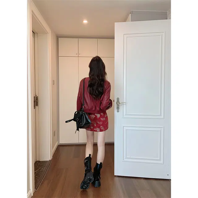 丝絮丝绸 美式复古高级设计感立领外套皮衣 女款