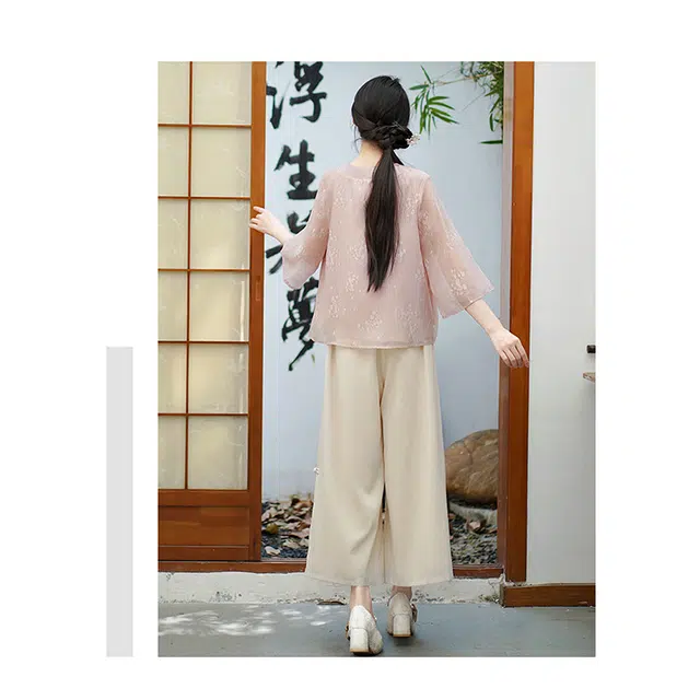 丝絮丝绸 新中式国风文艺复古上衣舒适百搭阔腿裤裙裙装套装 女款