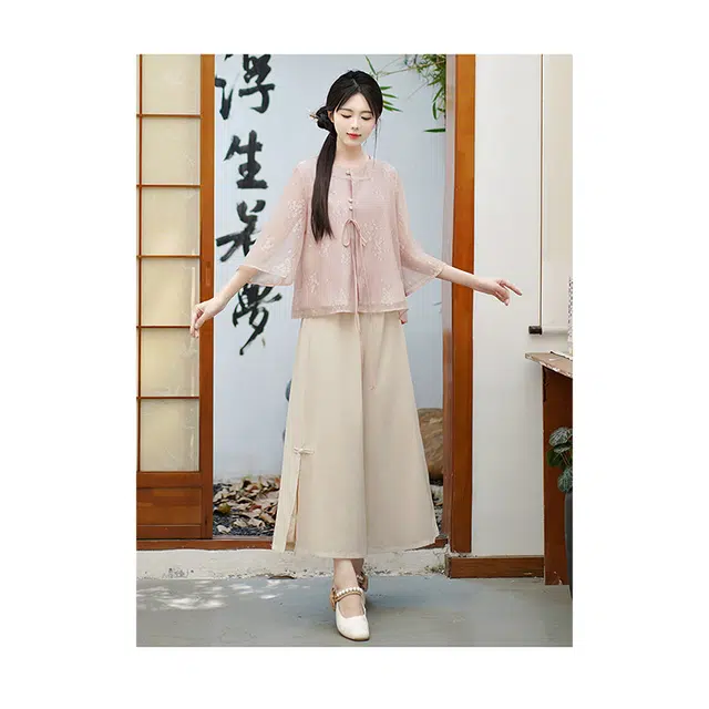 丝絮丝绸 新中式国风文艺复古上衣舒适百搭阔腿裤裙裙装套装 女款