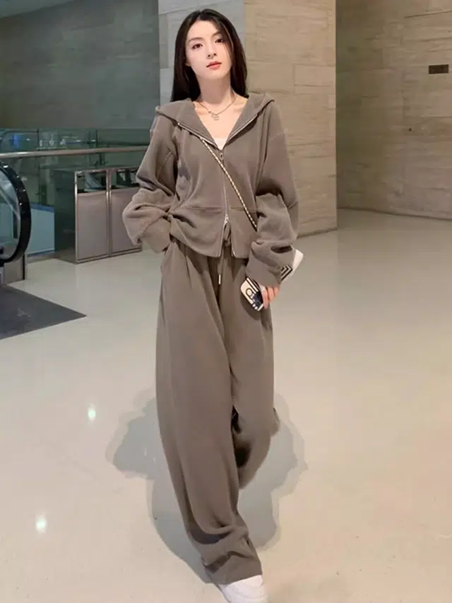 丝絮丝绸 秋季宽松洋气网红炸街运动卫衣两件套休闲套装 女款