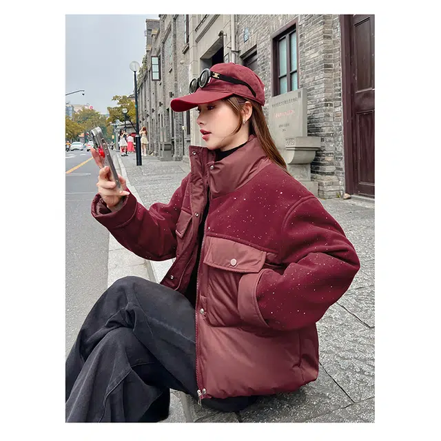 丝絮丝绸 冬季时尚韩版宽松加厚连帽面包服保暖外套棉服 女款