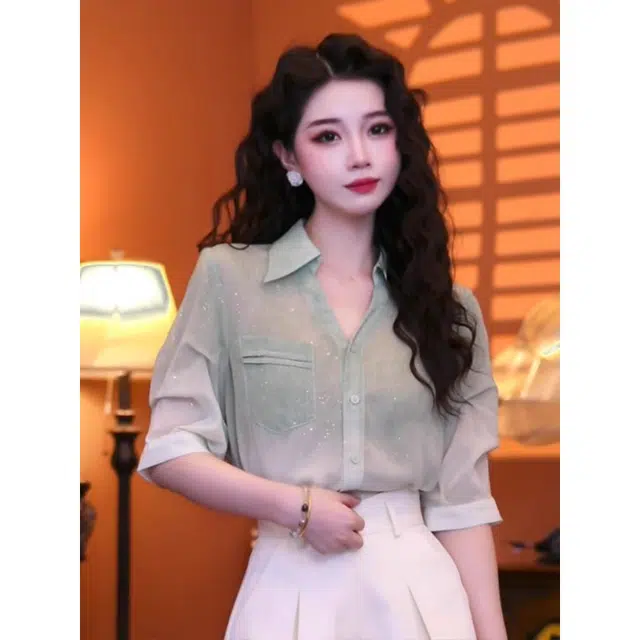 丝絮丝绸 港味复古设计感上衣短袖衬衫 女款