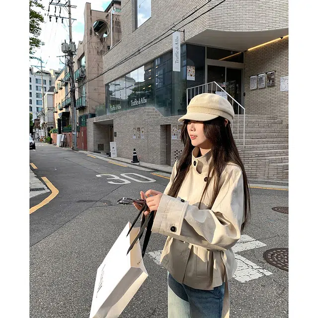 丝絮丝绸 复古高级感收腰气质休闲百搭英伦风立领外套 风衣 女款