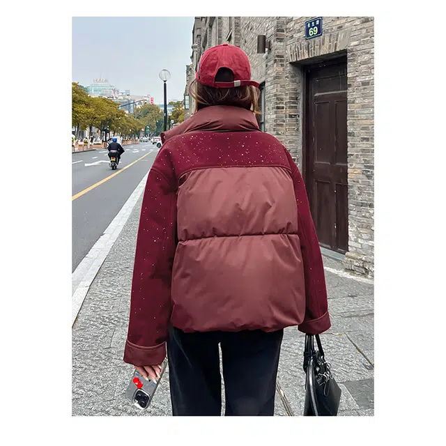 丝絮丝绸 冬季时尚韩版宽松加厚连帽面包服保暖外套棉服 女款