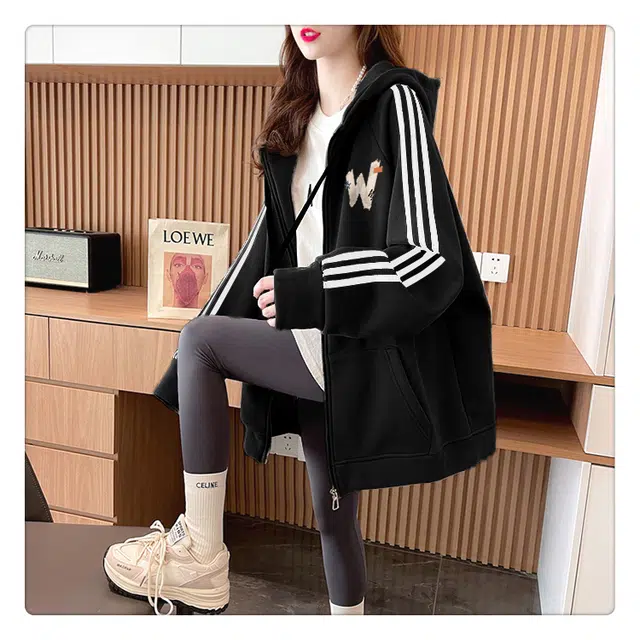 丝絮丝绸 学院风时尚通勤款连帽开衫外套卫衣 女款