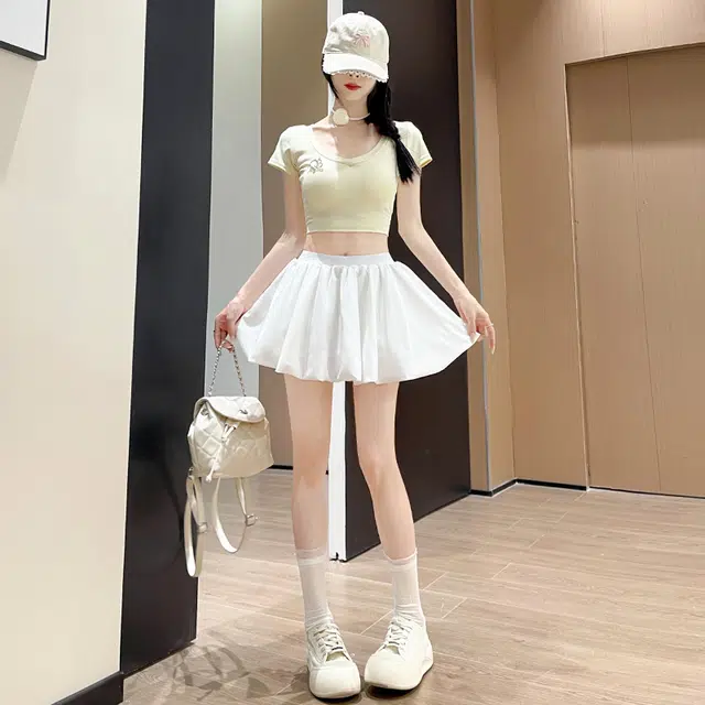 丝絮丝绸 松紧腰高腰蓬蓬裙时尚休闲短裙 女款