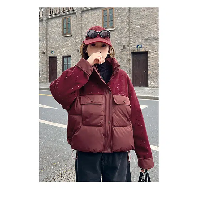 丝絮丝绸 冬季时尚韩版宽松加厚连帽面包服保暖外套棉服 女款