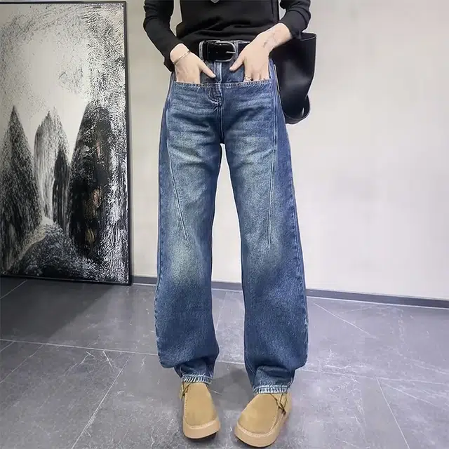 丝絮丝绸 通勤休闲简约窄版牛仔裤 女款
