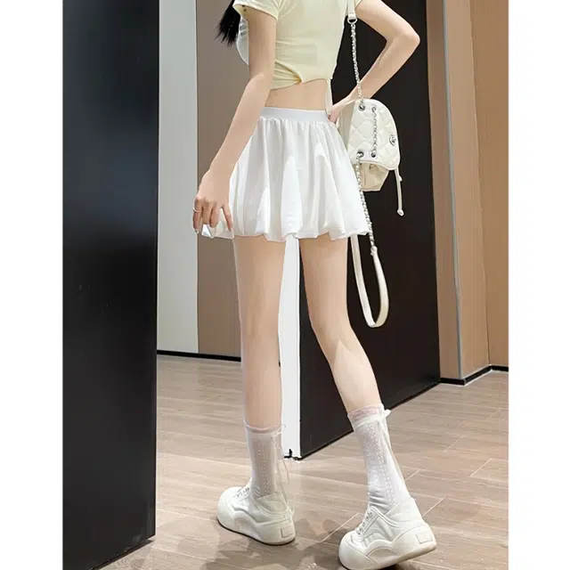 丝絮丝绸 松紧腰高腰蓬蓬裙时尚休闲短裙 女款
