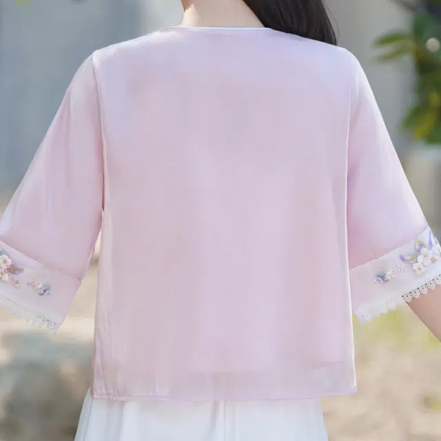 丝絮丝绸 新中式国风刺绣茶艺服上衣复古文艺仙女半身裙裙装套装 女款