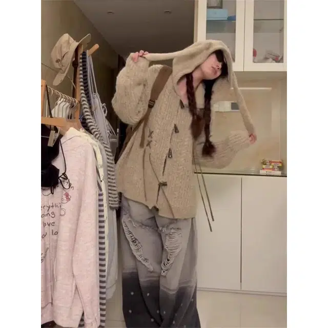 丝絮丝绸 秋冬季慵懒风宽松显瘦设计感外套针织衫 男女同款