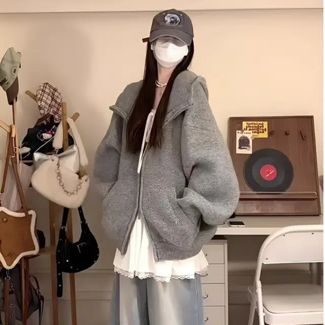 丝絮丝绸 韩系早秋季复古慵懒高级感开衫外套针织衫 男女同款