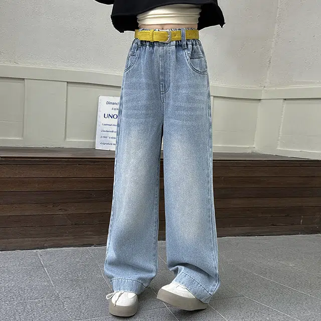 雅鹿牛仔裤 纯色亲肤百搭休闲 蓝色 儿童款