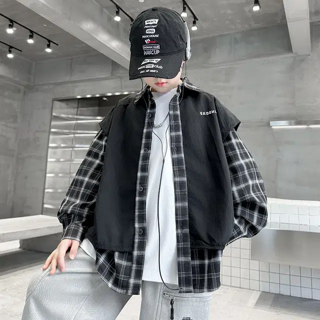 俞兆林夹克 假两件格子简约百搭户外运动小众潮流休闲舒适 青少年