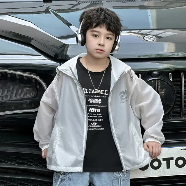 雅鹿夹克外套 连帽休闲亲肤 白色 儿童款