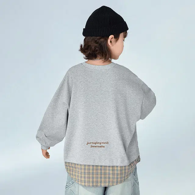 雅鹿卫衣 假两件洋气长袖简约 灰色 儿童款