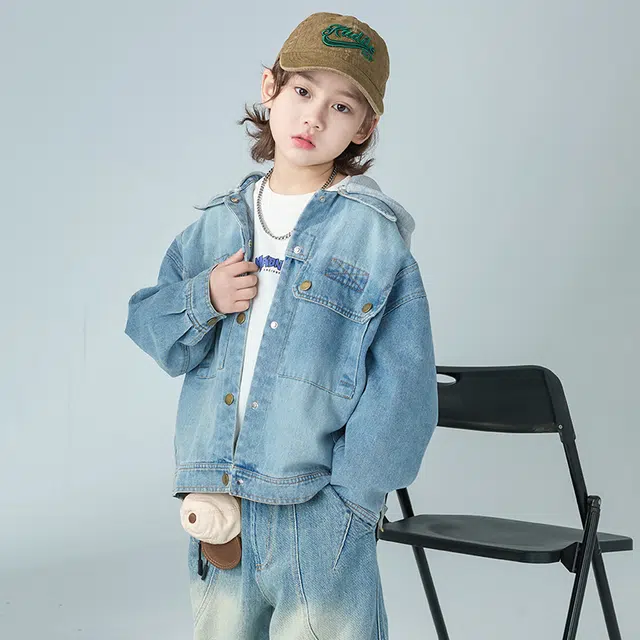 雅鹿夹克外套 洋气连帽舒适长袖 蓝色 儿童款