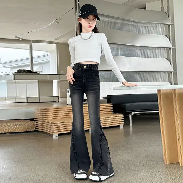 俞兆林牛仔裤 微喇美式复古高街水洗做旧高级感时尚潮流微弹渐变脚口毛边显高显瘦修身垂感休闲 青少年