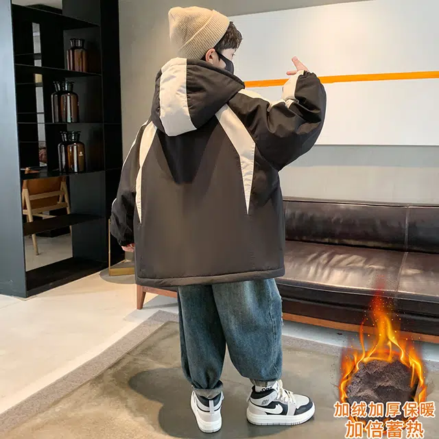 俞兆林派克服 男大童连帽美式拼色加绒加棉派舒适保暖 青少年