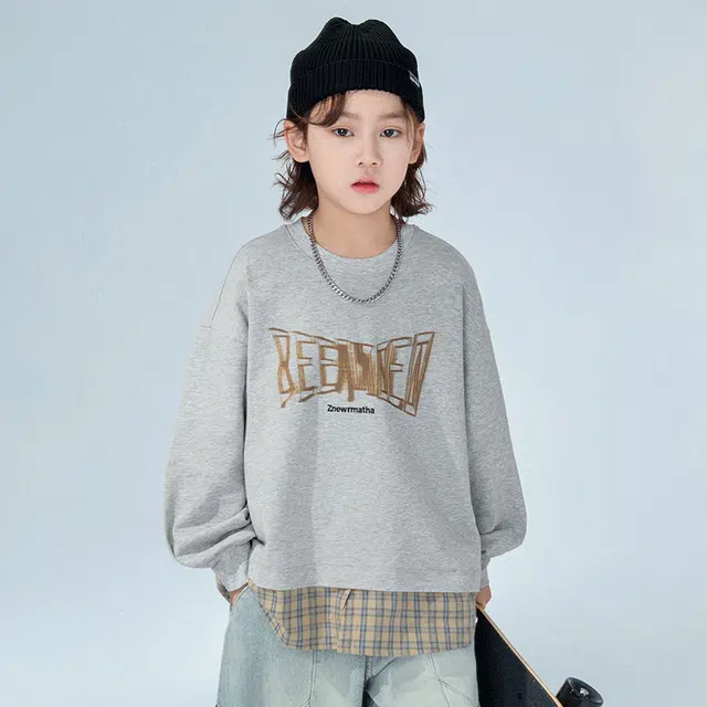 雅鹿卫衣 假两件洋气长袖简约 灰色 儿童款