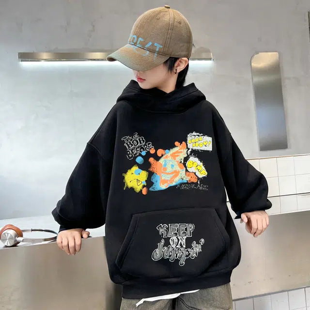 雅鹿卫衣 涂鸦舒适加绒加厚 黑色 青少年