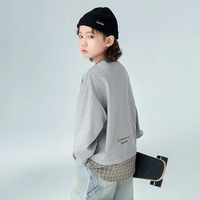 雅鹿卫衣 假两件洋气长袖简约 灰色 儿童款