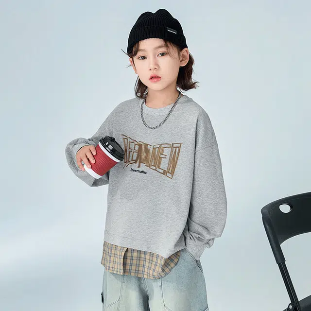 雅鹿卫衣 假两件洋气长袖简约 灰色 儿童款