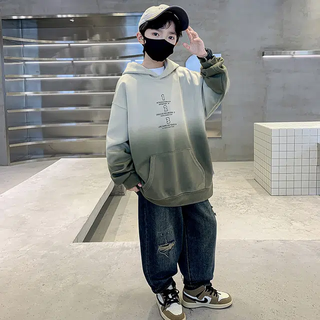 雅鹿卫衣 连帽拼色字母休闲 儿童款