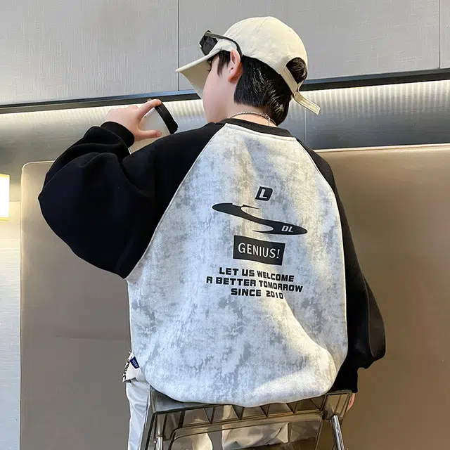 雅鹿卫衣 舒适百搭拼色字母 黑色 儿童款