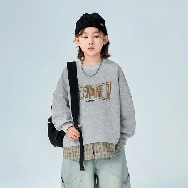 雅鹿卫衣 假两件洋气长袖简约 灰色 儿童款