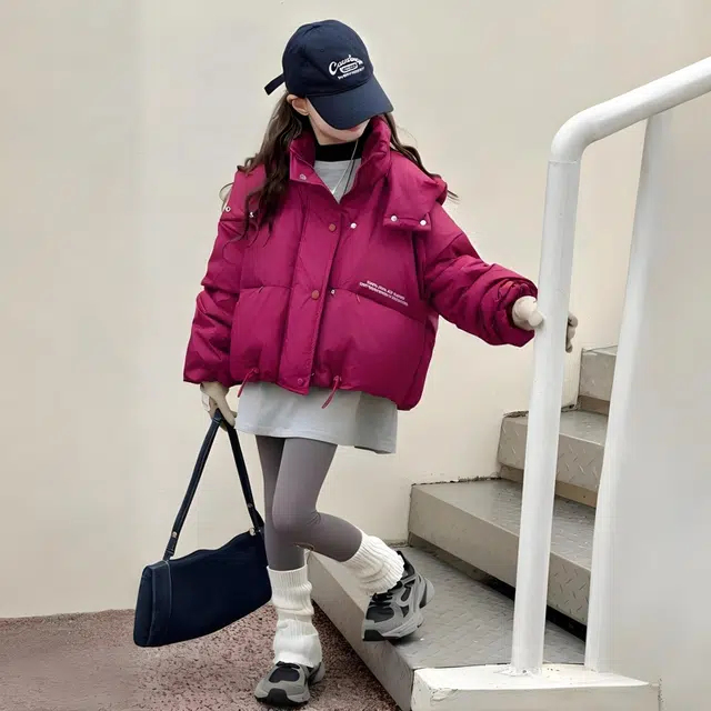雅鹿棉衣 连帽拉链舒适亲肤 火龙果色 儿童款