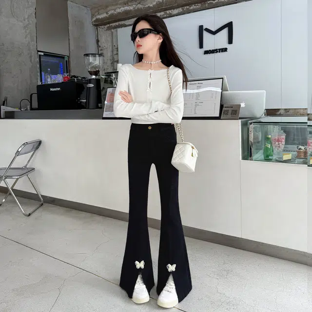 俞兆林牛仔裤 微喇美式复古高街水洗做旧高级感时尚潮流微弹显高显瘦修身垂感脚口开叉 青少年