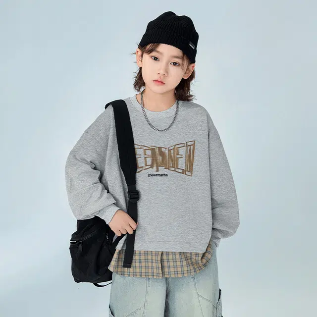 雅鹿卫衣 假两件洋气长袖简约 灰色 儿童款