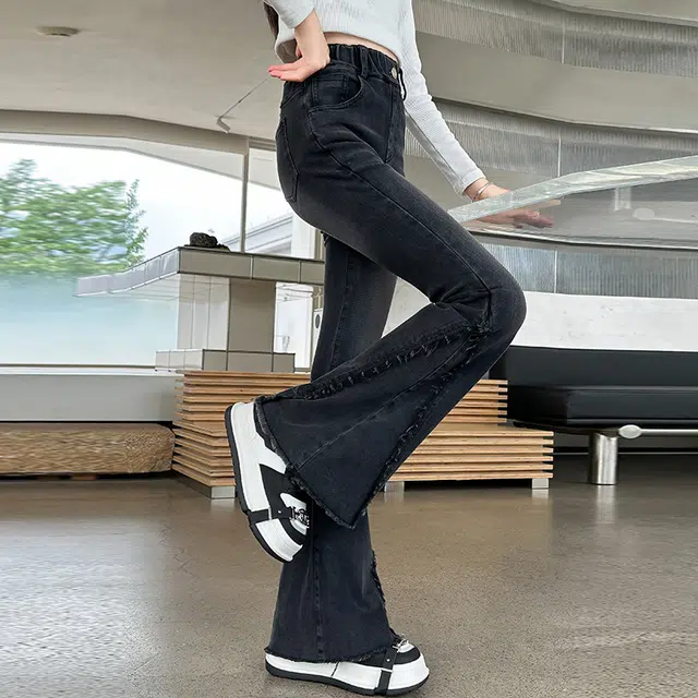 俞兆林牛仔裤 微喇美式复古高街水洗做旧高级感时尚潮流微弹渐变脚口毛边显高显瘦修身垂感休闲 青少年