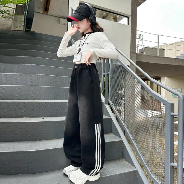 俞兆林牛仔裤 美式复古宽松拉条高街水洗做旧高级感时尚潮流微弹显高显瘦修身垂感休闲 青少年