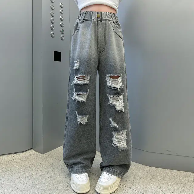 俞兆林牛仔裤 宽松美式复古高街水洗破洞做旧高级感时尚潮流微弹显高显瘦修身垂感休闲裤腿 青少年