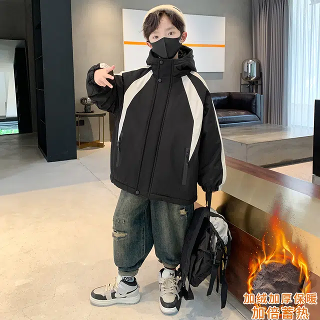 俞兆林派克服 男大童连帽美式拼色加绒加棉派舒适保暖 青少年