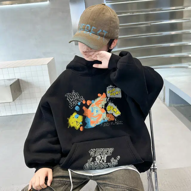 雅鹿卫衣 涂鸦舒适加绒加厚 黑色 青少年