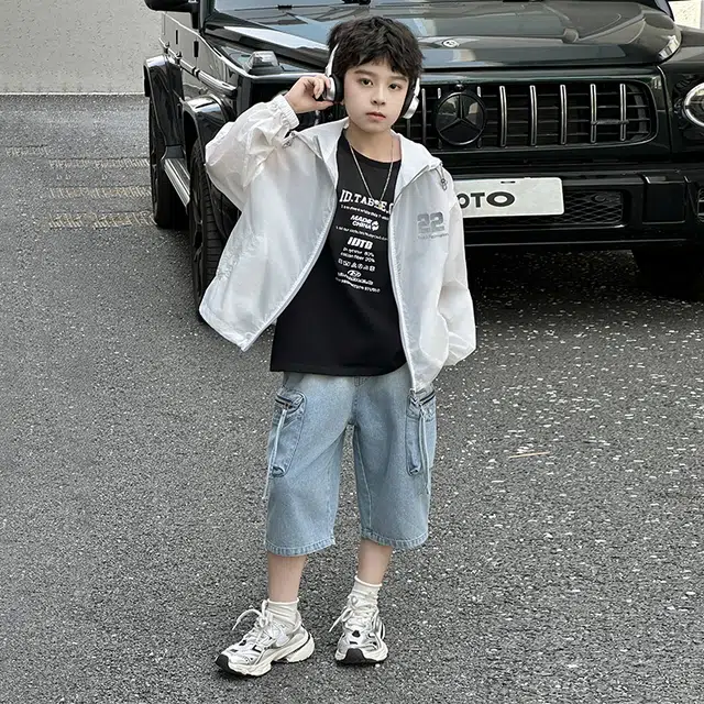 雅鹿夹克外套 连帽休闲亲肤 白色 儿童款