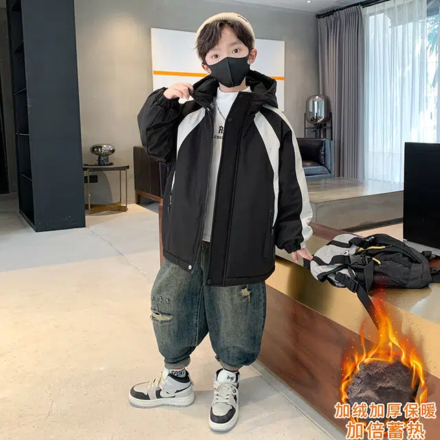 俞兆林派克服 男大童连帽美式拼色加绒加棉派舒适保暖 青少年