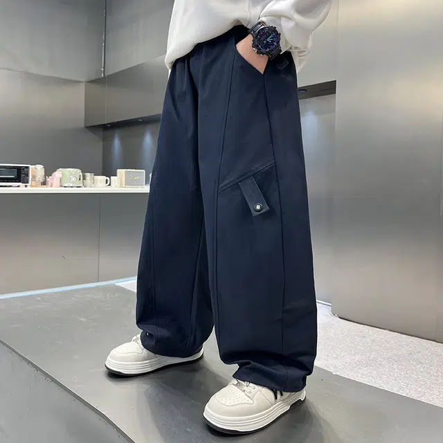 俞兆林 男大童简约显高显瘦垂感宽松亲肤直筒工装休闲裤适中儿童运动裤 春秋 青少年