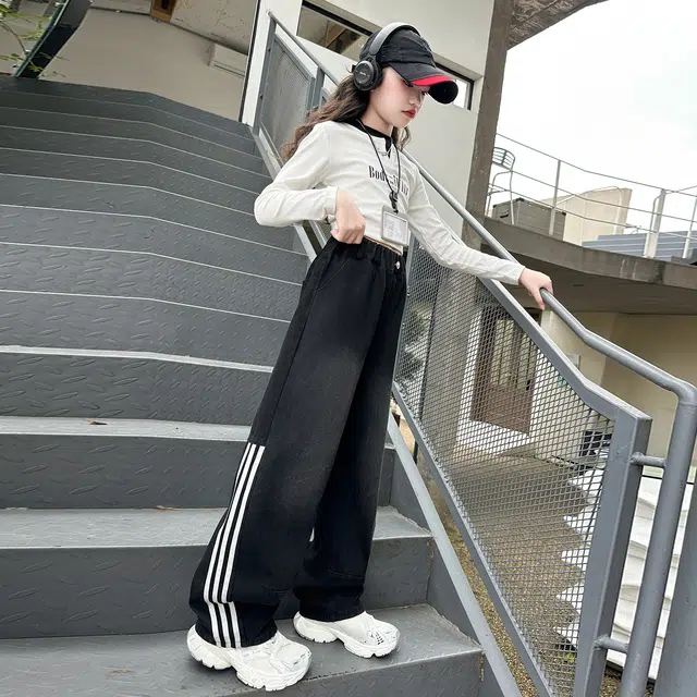俞兆林牛仔裤 美式复古宽松拉条高街水洗做旧高级感时尚潮流微弹显高显瘦修身垂感休闲 青少年