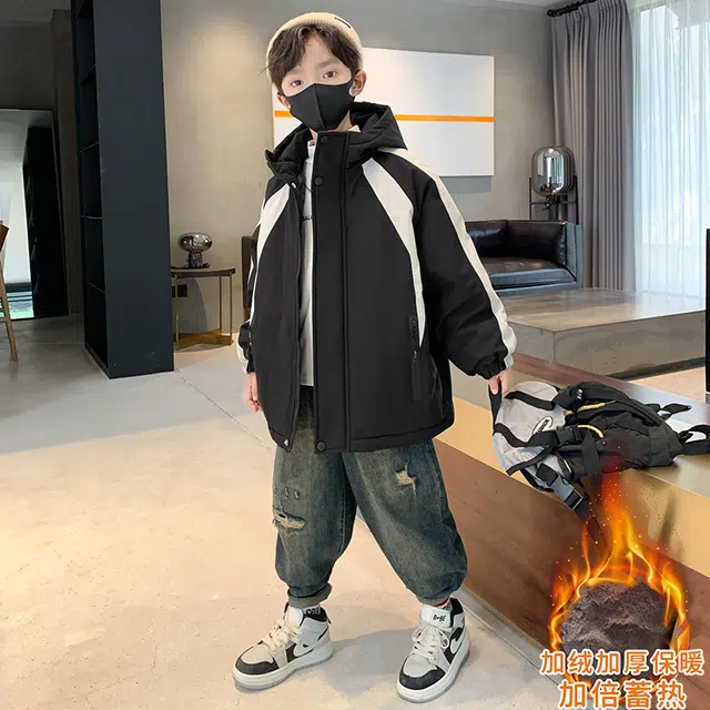 俞兆林派克服 男大童连帽美式拼色加绒加棉派舒适保暖 青少年