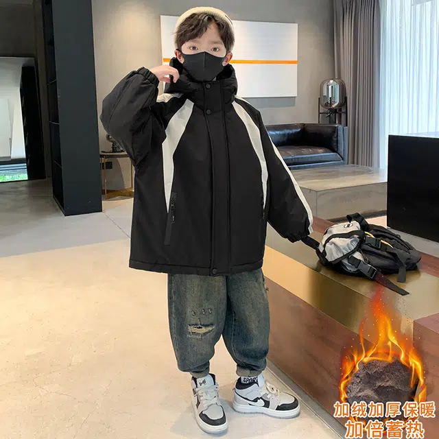 俞兆林派克服 男大童连帽美式拼色加绒加棉派舒适保暖 青少年