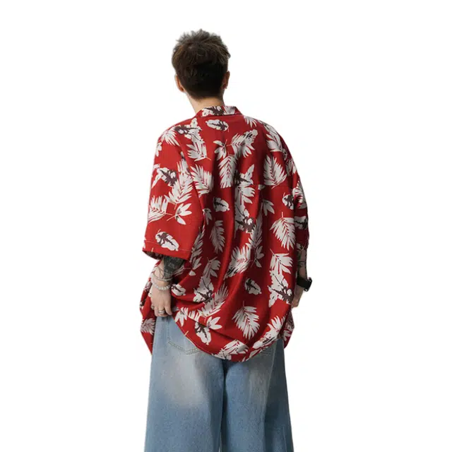 拾个壹先生 美式高街复古潮牌夏威夷度假风透气舒适印花短袖衬衫 男女同款